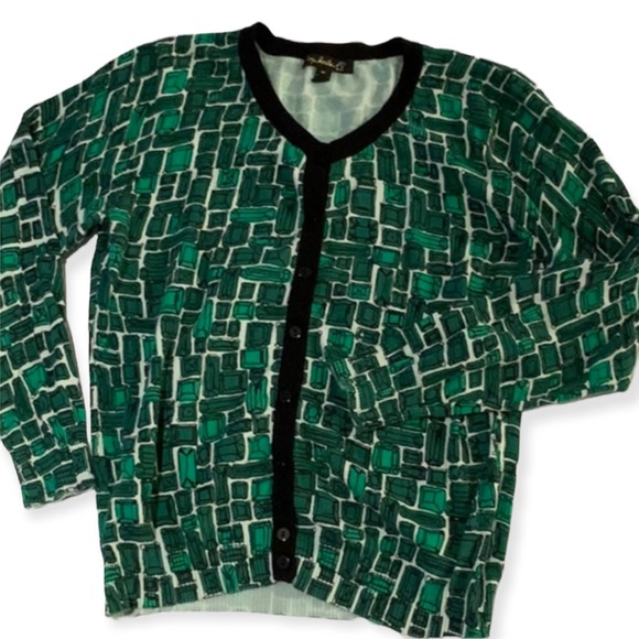 Top Knits Sweaters - Cardigan Green Emerald Print Top Knits Medium ANY OFFER